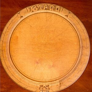 Antique English 12” Carved Wood Round Bread Cutting Board Original Kitchen Decor